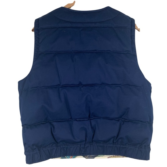 Tory Burch Piper Puffer Vest Floral Navy Reversible Quilted Down Filled Size 12 - Picture 14 of 15